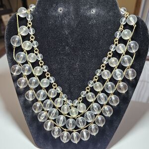 **Final Sale** Gold Tone Clear Glass Bead Layered Bib Statement Necklace 19-22"